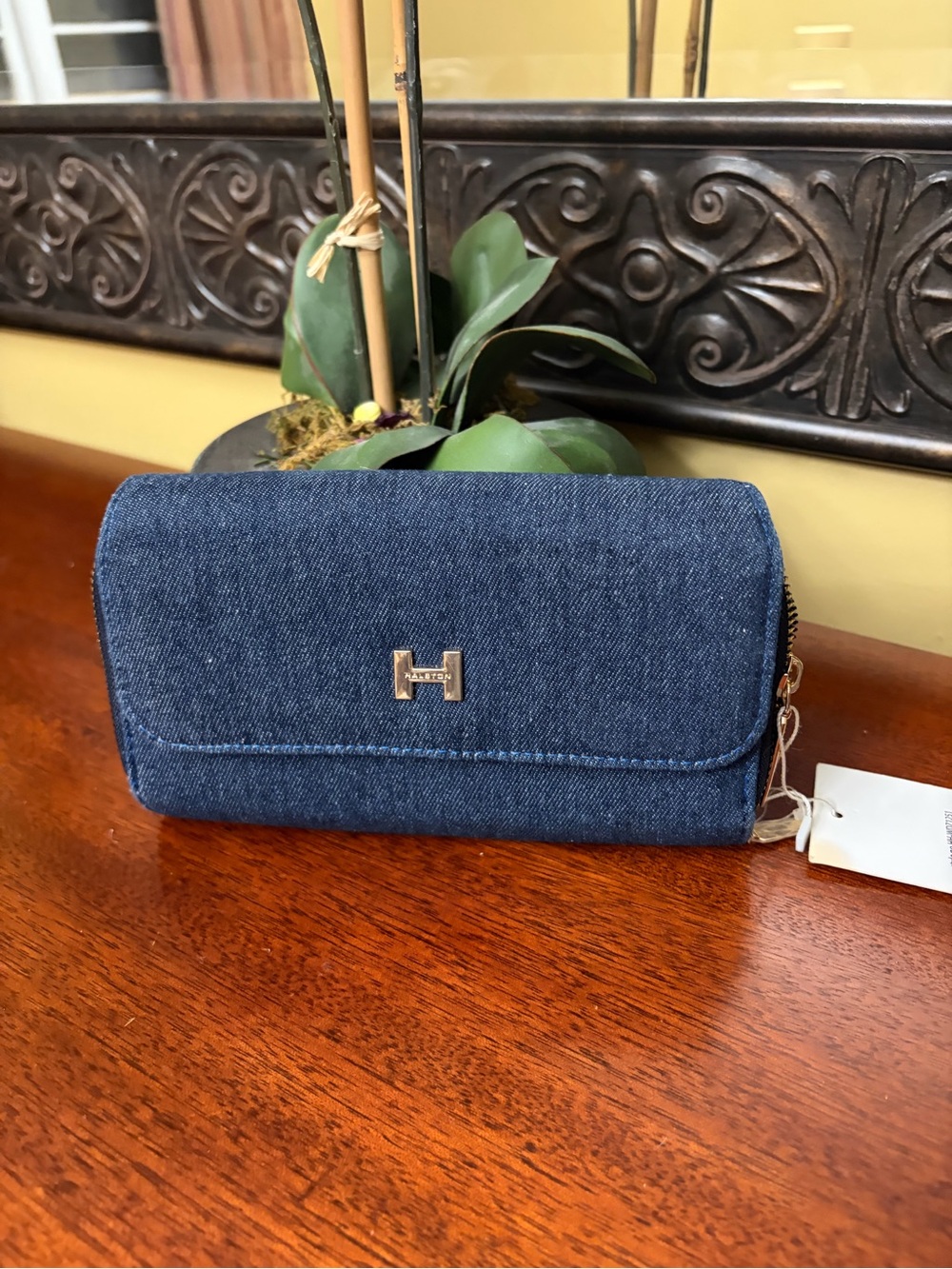 Halston Denim Wallet with Gold H Logo NWT